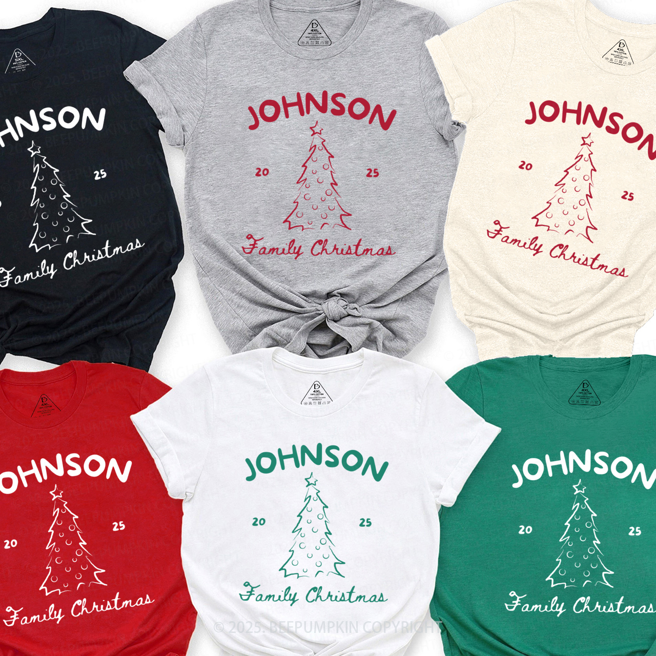 Personalized Family Name Christmas Matching T-Shirts Beepumpkin