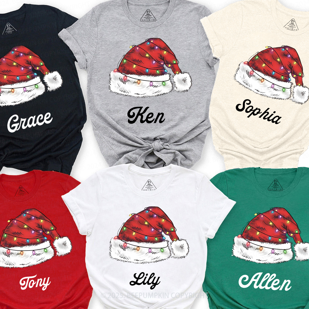 Personalized Merry Christmas Hat Family Matching T-Shirts Beepumpkin