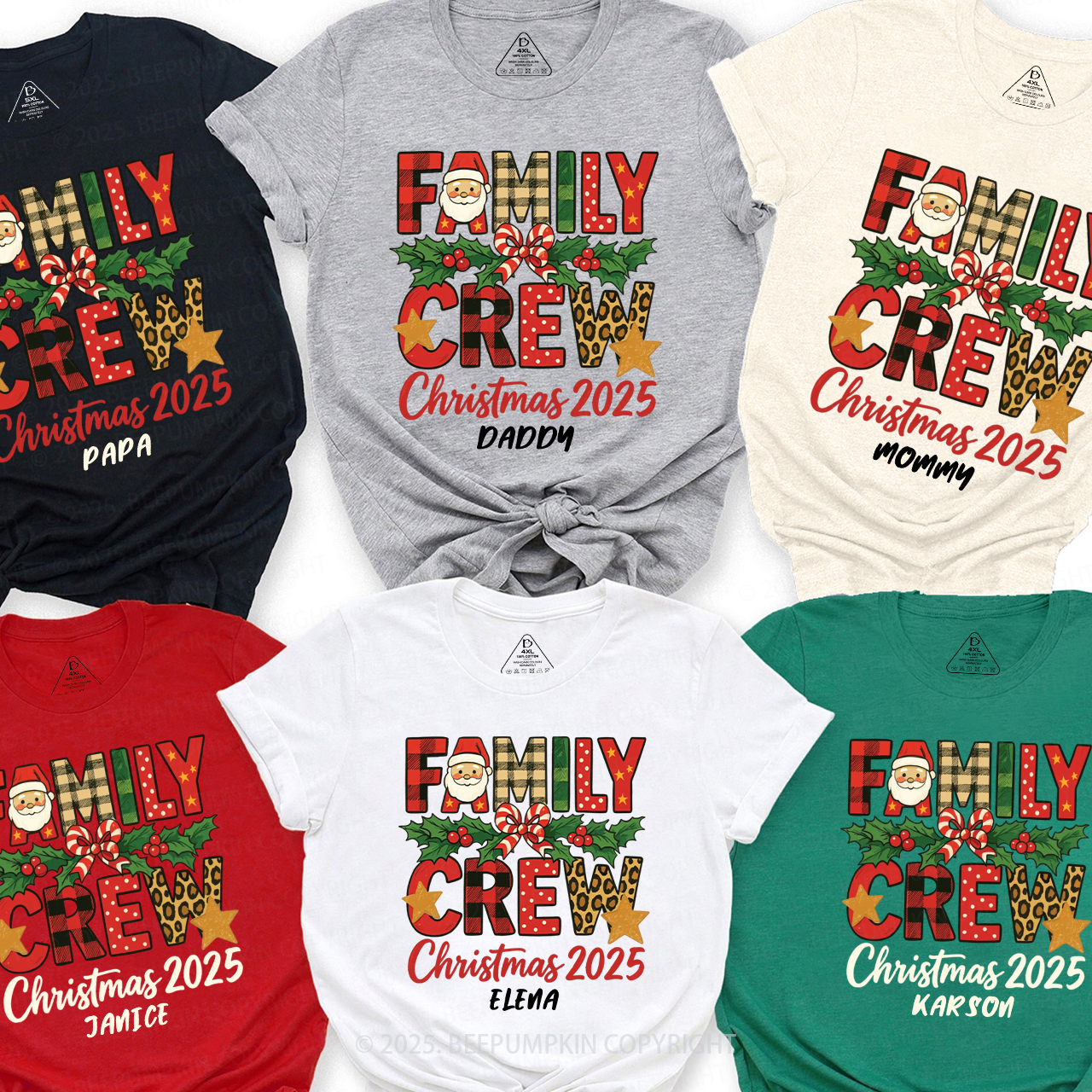 Personalized Christmas 2025 Crew Family Matching T-Shirts Beepumpkin