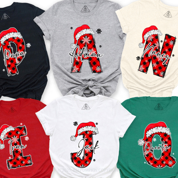 Personalized Santa Style Alphabet Christmas Family Matching T-Shirts Beepumpkin
