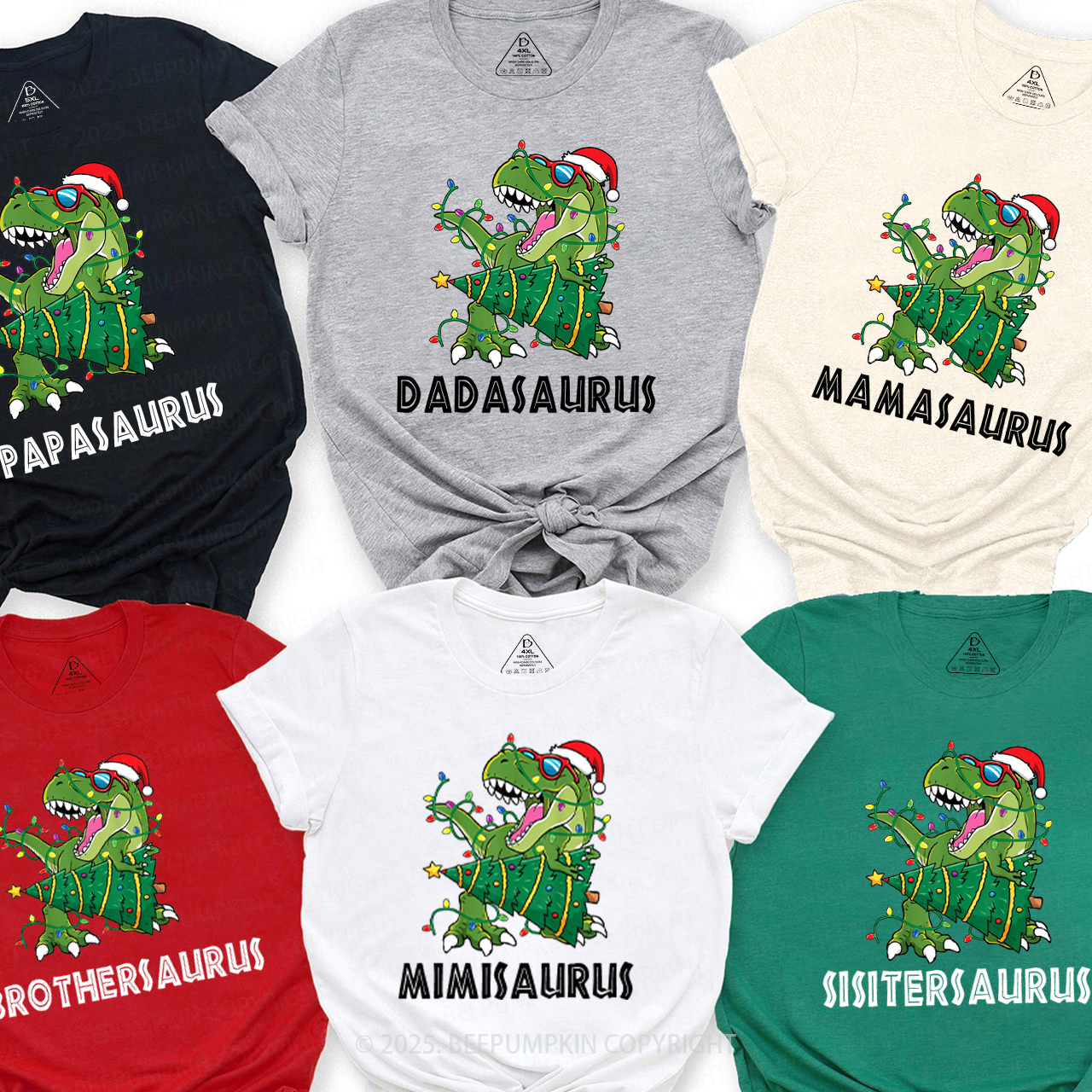 Personalized Dinosaur Christmas Family Matching T-Shirts Beepumpkin