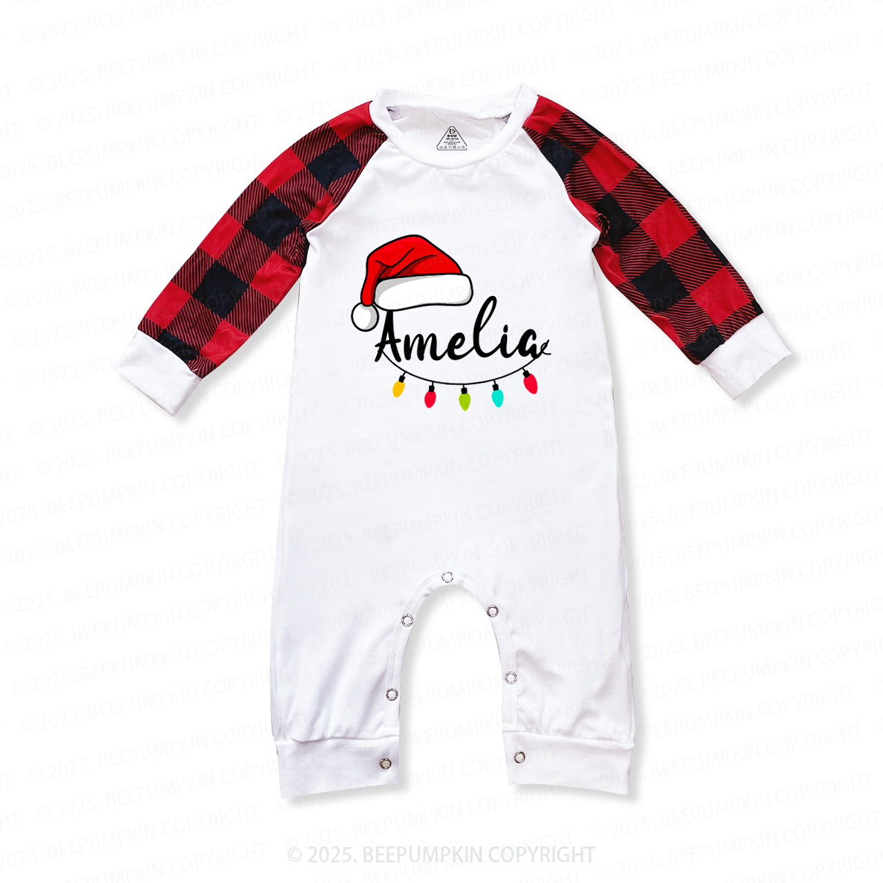Personalized Santa Hat & Holiday Lights Family Matching Pajamas