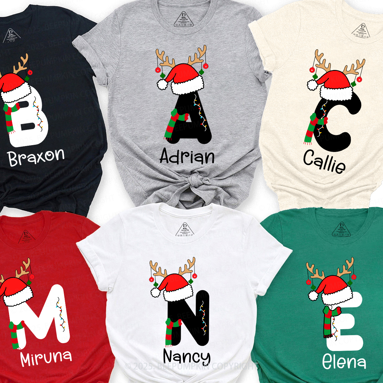 Christmas Alphabet Name Family Matching T-Shirts Beepumpkin