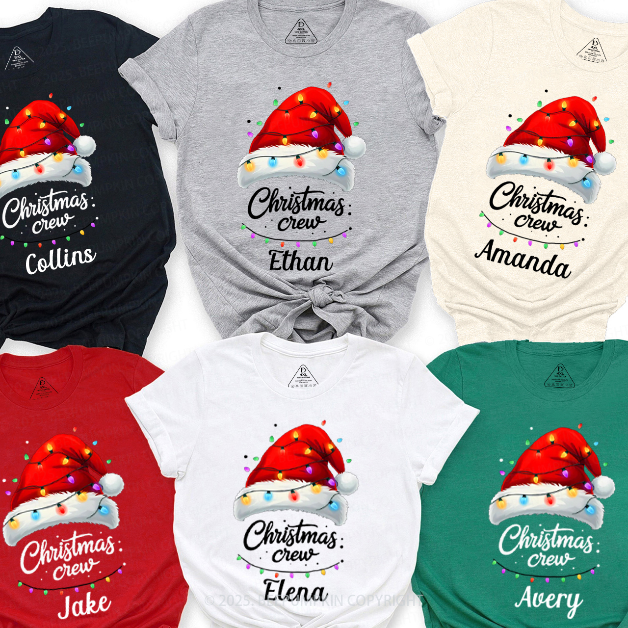 Personalized Christmas Lanterns Crew Family Matching T-Shirts Beepumpkin