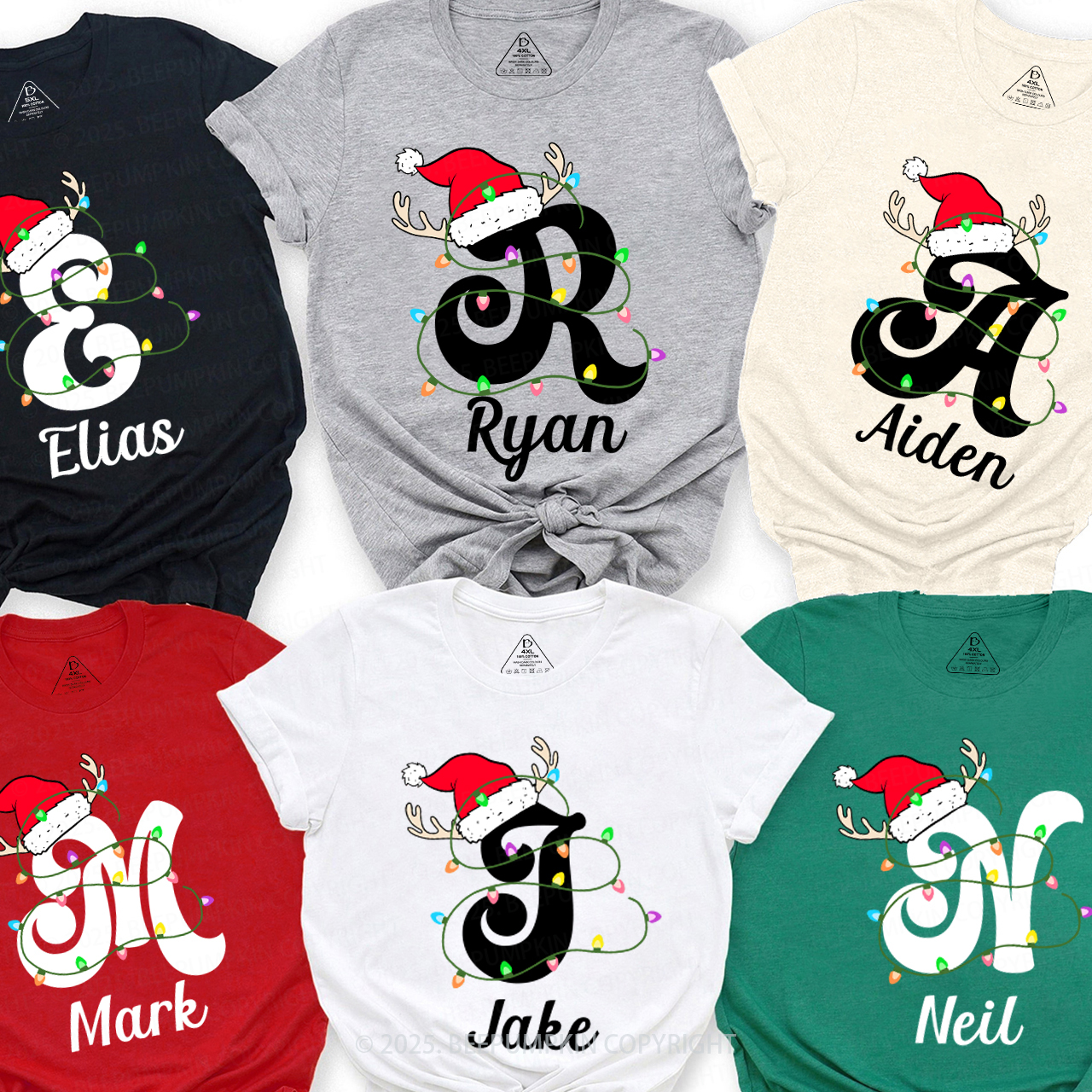 Personalized Christmas With Name Letter Family Matching T-Shirts Beepumpkin