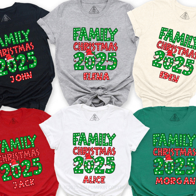 Personalized Christmas Christmas Neon Family Matching T-Shirts Beepumpkin