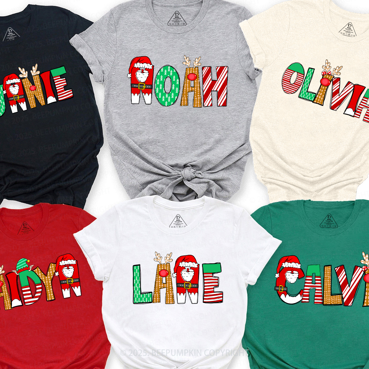 Personalized Cartoon Font Santa Family Matching T-Shirts Beepumpkin