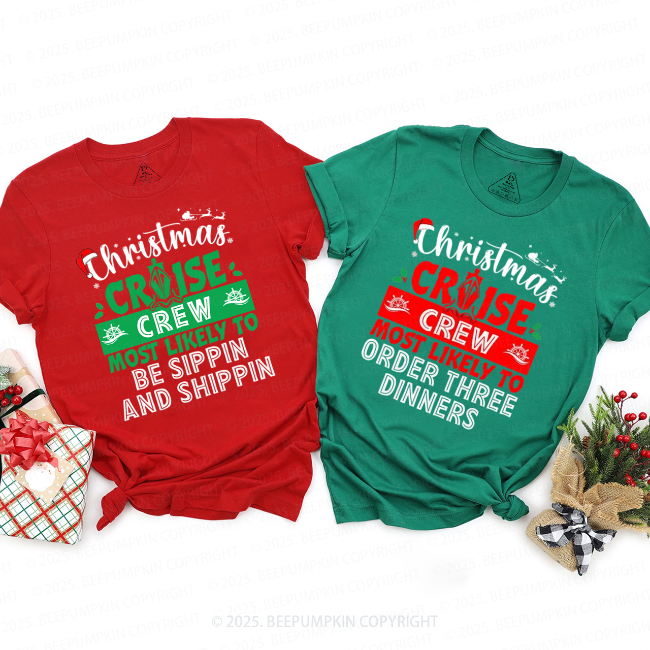Personalized Christmas Cruise Crew Family Matching T-Shirts Beepumpkin