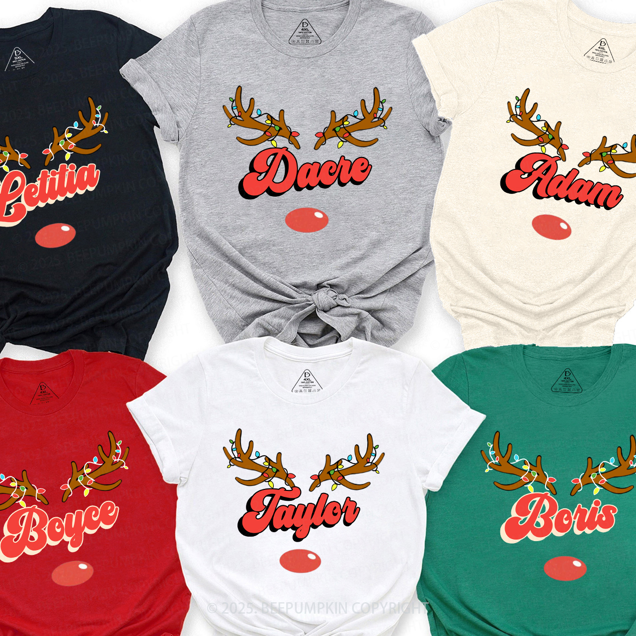 Personalized Antlers Name Christmas Family Matching T-Shirts Beepumpkin