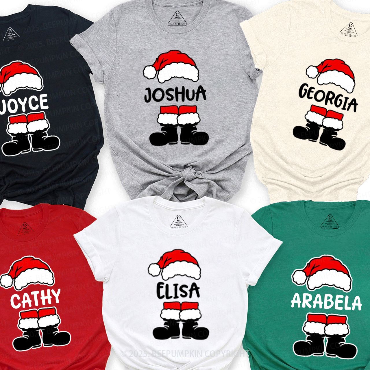 Personalized Santa Hat & Boots Christmas Family Matching T-Shirts Beepumpkin