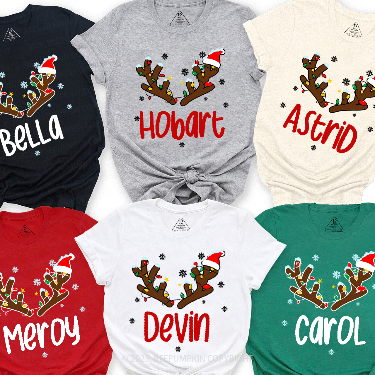 Personalized Flashing Antlers Christmas Family Matching T-Shirts Beepumpkin