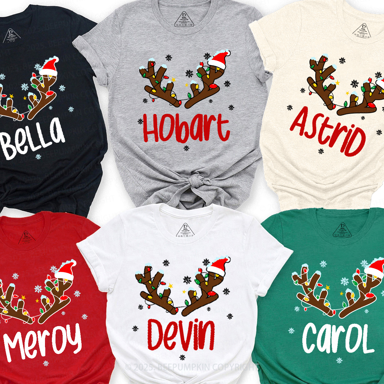 Personalized Flashing Antlers Christmas Family Matching T-Shirts Beepumpkin
