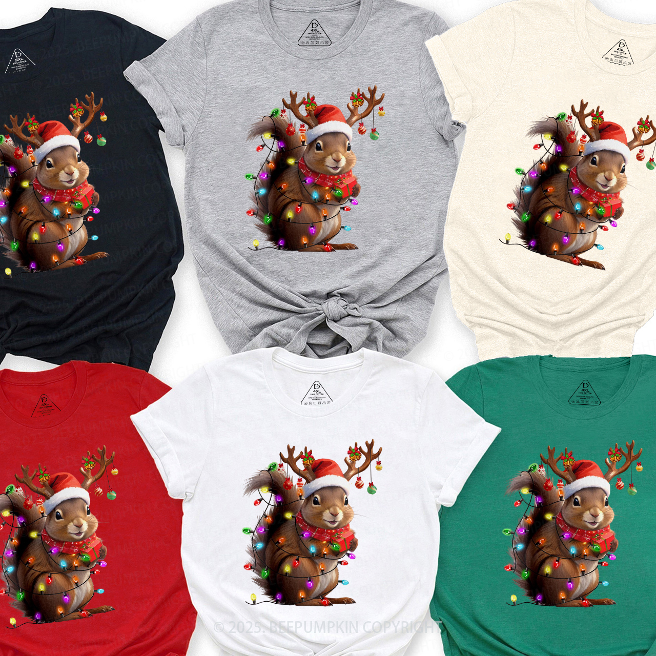 Squirrel Christmas Lights Family Matching T-Shirts Beepumpkin