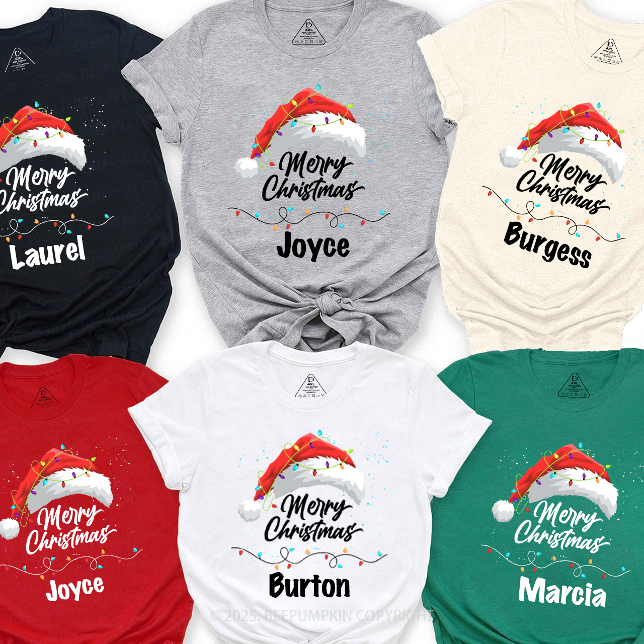 Personalized Merry Lights & Cheer Christmas Family Matching T-Shirts Beepumpkin