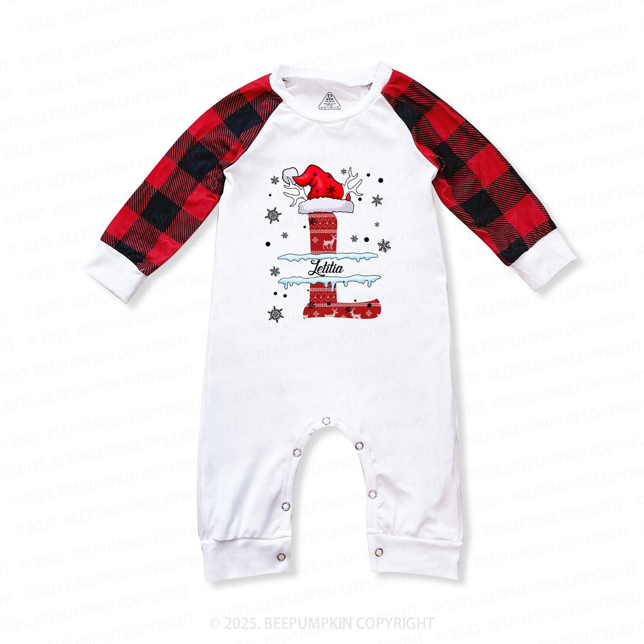 Personalized Christmas Red Plaid Snowflakes Name Family Matching Pajamas