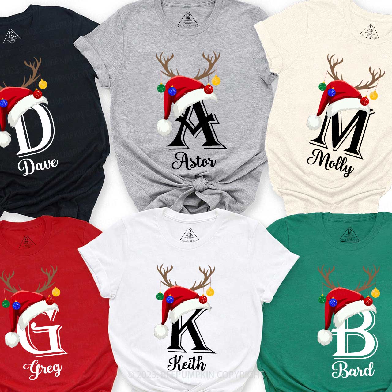 Personalized Name Santa Hat Family Matching T-Shirts Beepumpkin