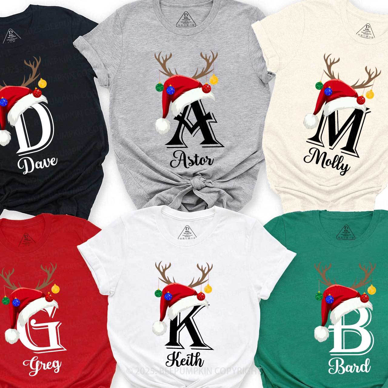 Personalized Name Santa Hat Family Matching T-Shirts Beepumpkin