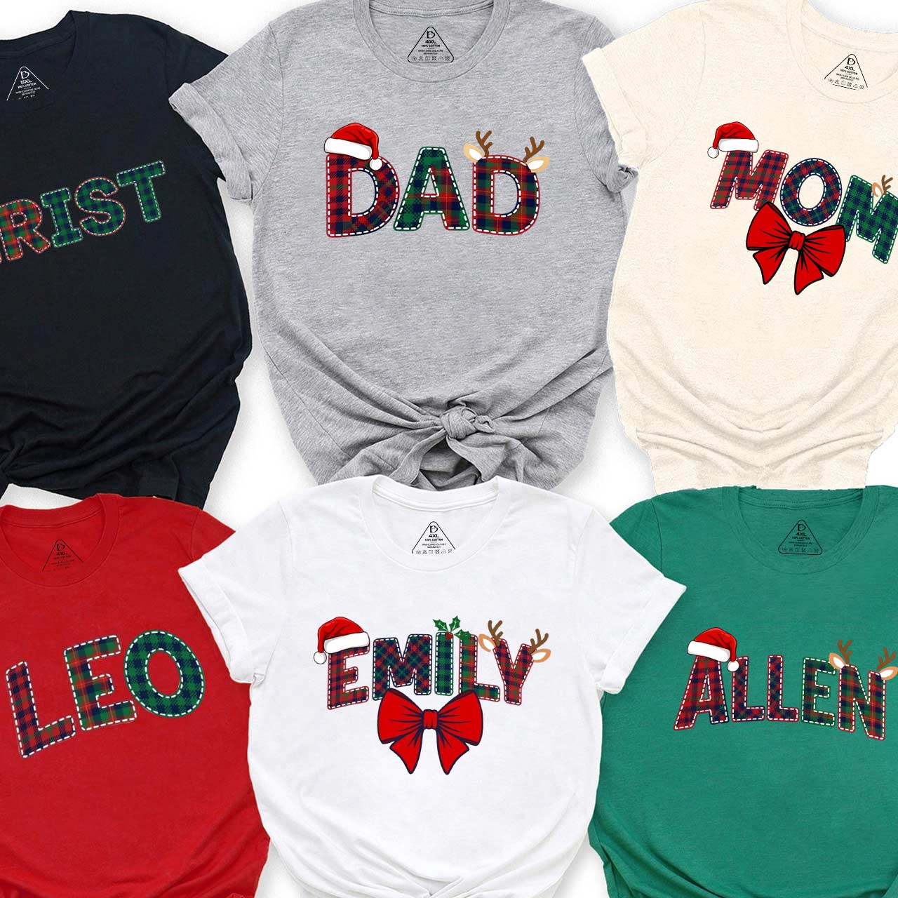 Personalized Christmas Plaid Charm Family Matching T-Shirts Beepumpkin