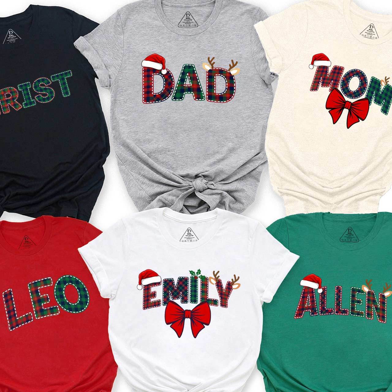 Personalized Christmas Plaid Charm Family Matching T-Shirts Beepumpkin