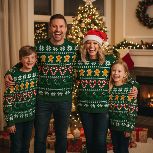 Green Christmas Family Matching Knit Sweatshirt