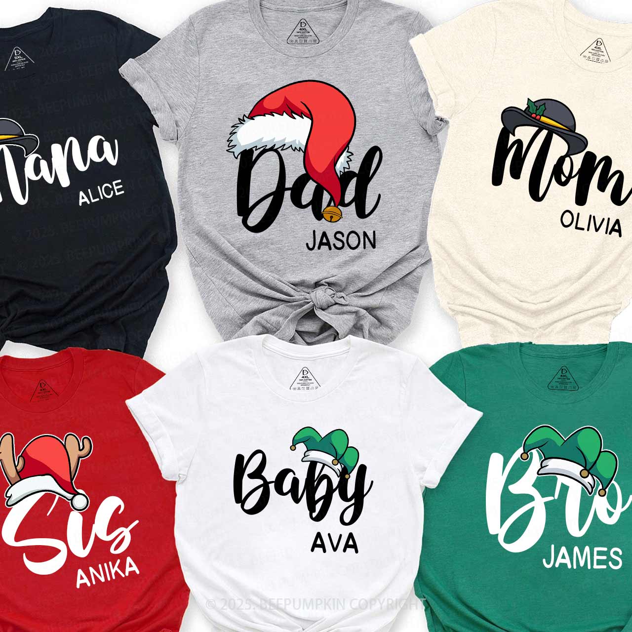 Personalized Santa Hat Christmas Family Matching T-Shirts Beepumpkin