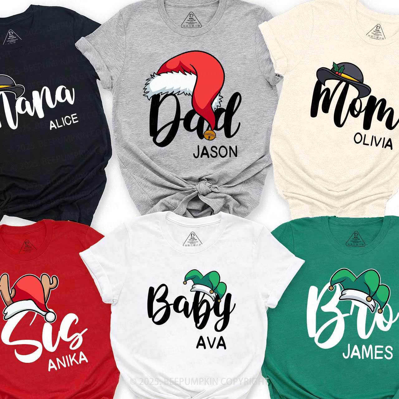 Personalized Santa Hat Christmas Family Matching T-Shirts Beepumpkin