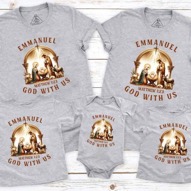 Matthew 1:23 Bible Verse Christmas Family Matching T-Shirts Beepumpkin