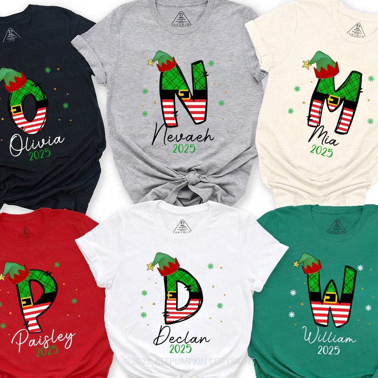Personalized Elf Letter Christmas Family Matching T-Shirts Beepumpkin