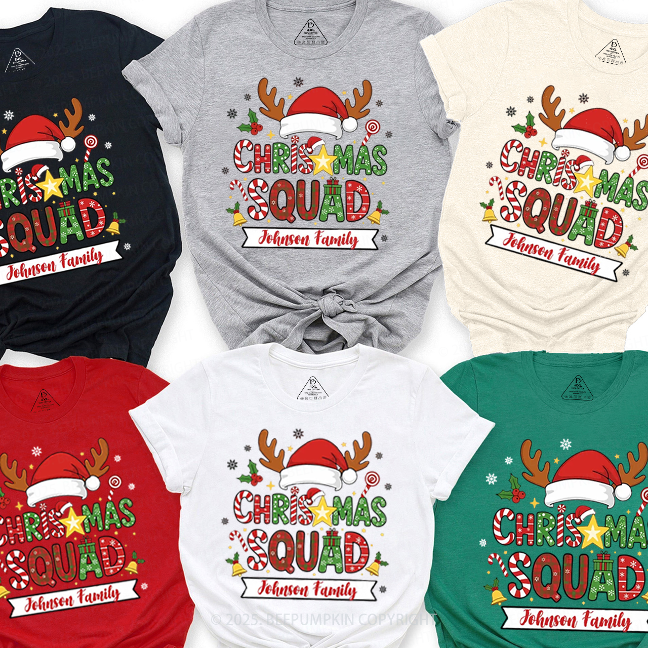 Personalized Christmas Squad Family Matching T-Shirts Beepumpkin
