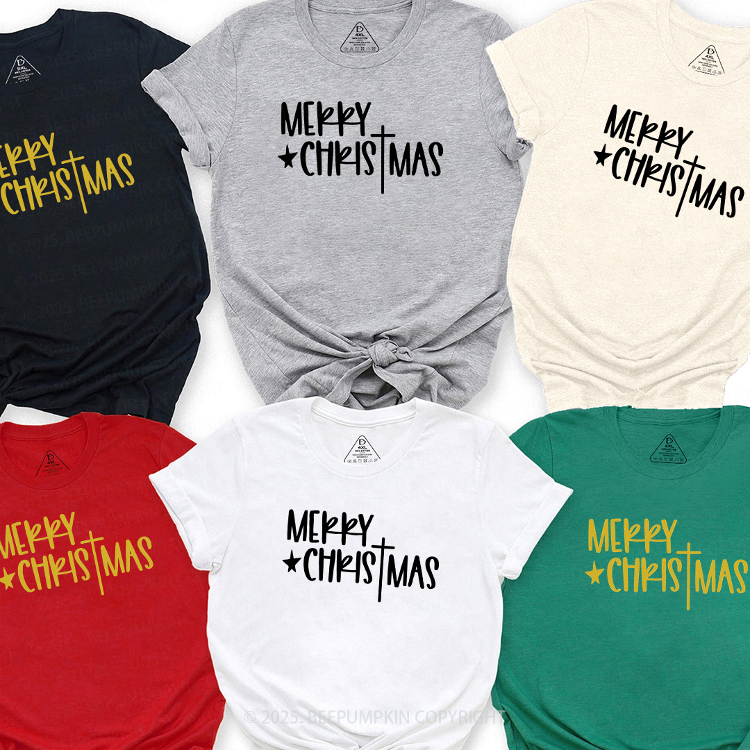 Merry Christmas Cross Family Matching T-Shirts Beepumpkin