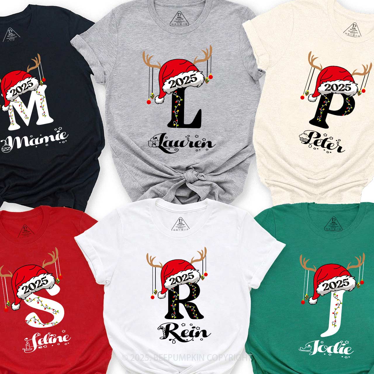 Personalized Holiday Monogrammed Name Family Matching T-Shirts Beepumpkin