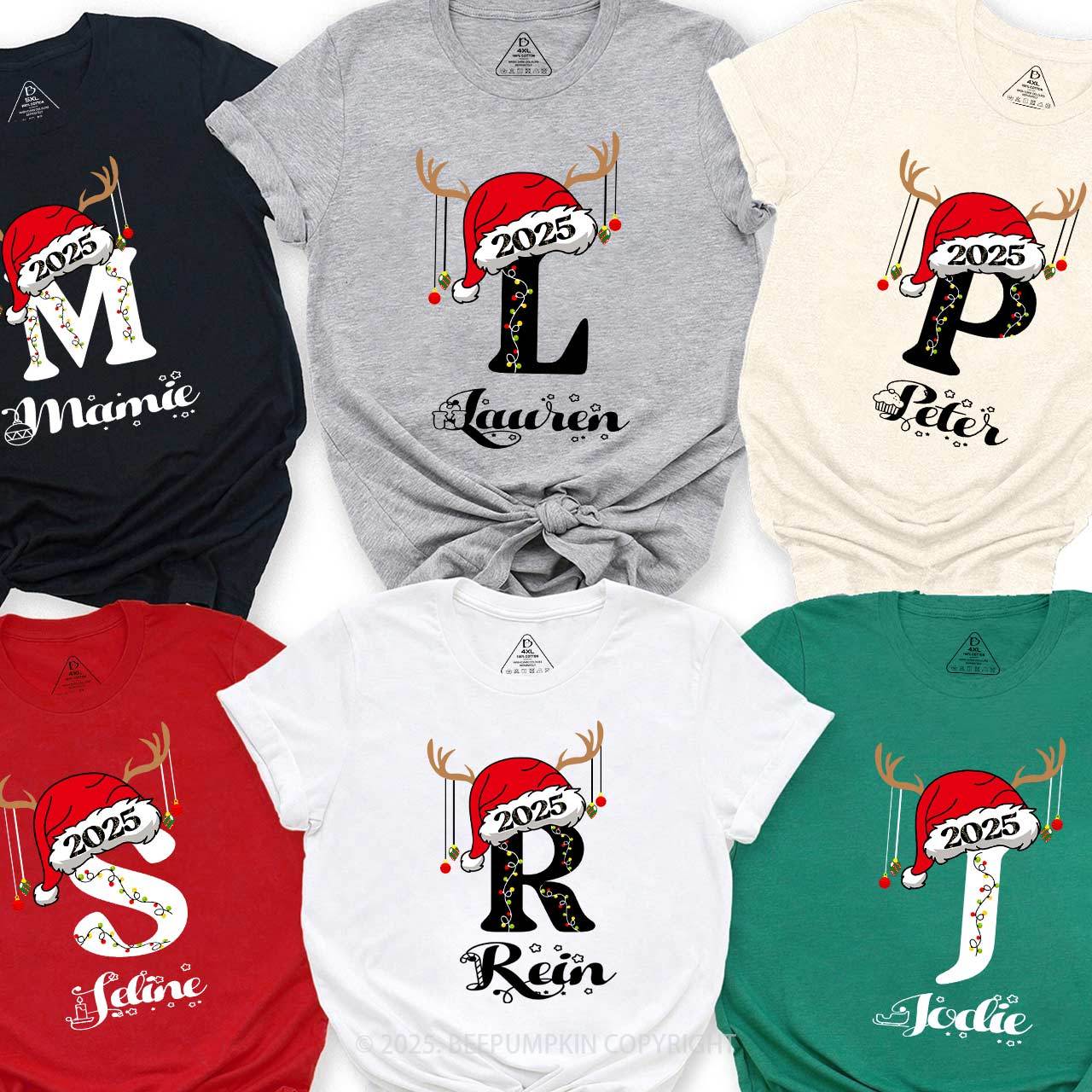Personalized Holiday Monogrammed Name Family Matching T-Shirts Beepumpkin