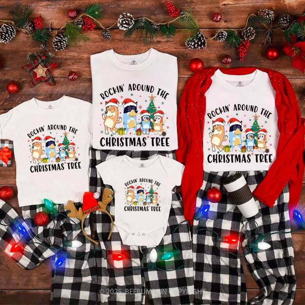 Rockin Around To Christmas Tree Family Matching T-Shirts Beepumpkin
