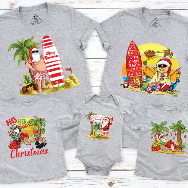 Personalized Tropical Beach Christmas Family Matching T-Shirts Beepumpkin