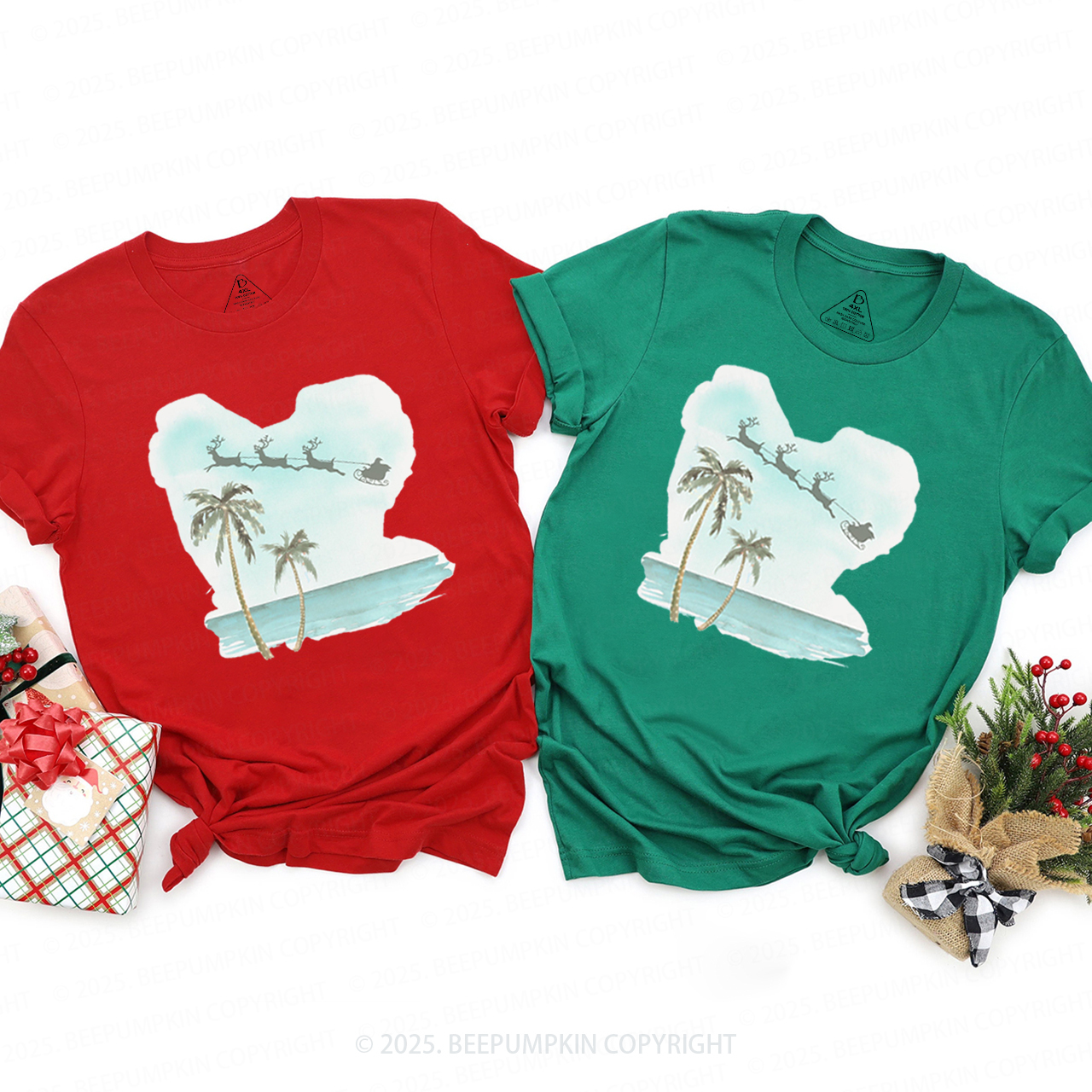 Christmas Palm Tree Family Matching T-Shirts Beepumpkin