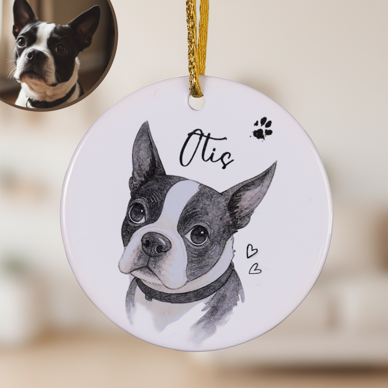 Personalized Watercolor Pet Photo Ornament Beepumpkin