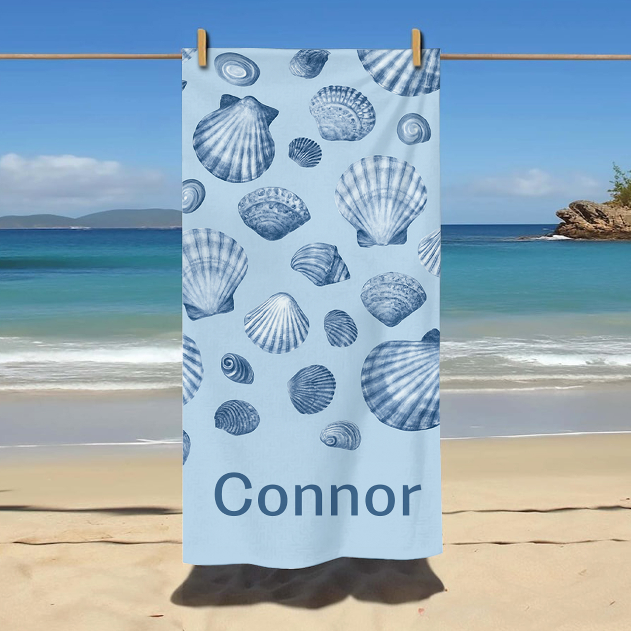 Personalized Seashell Beach Towel