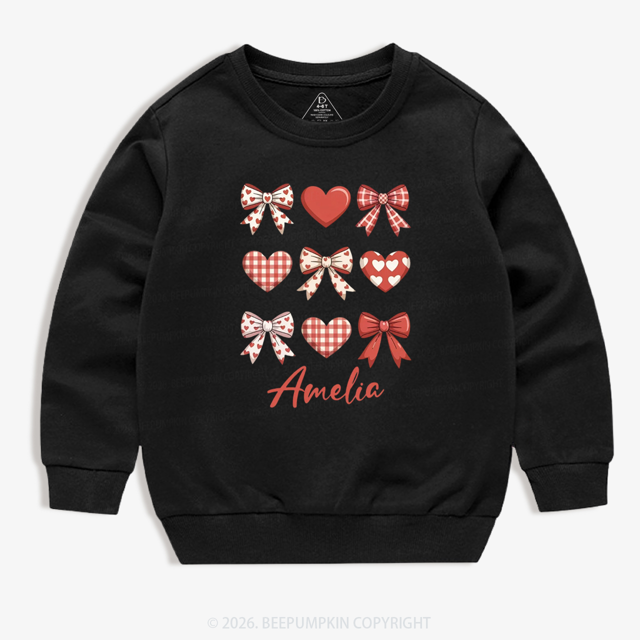 Personalized Bow Heart Valentine's Day Kid's Sweatshirt