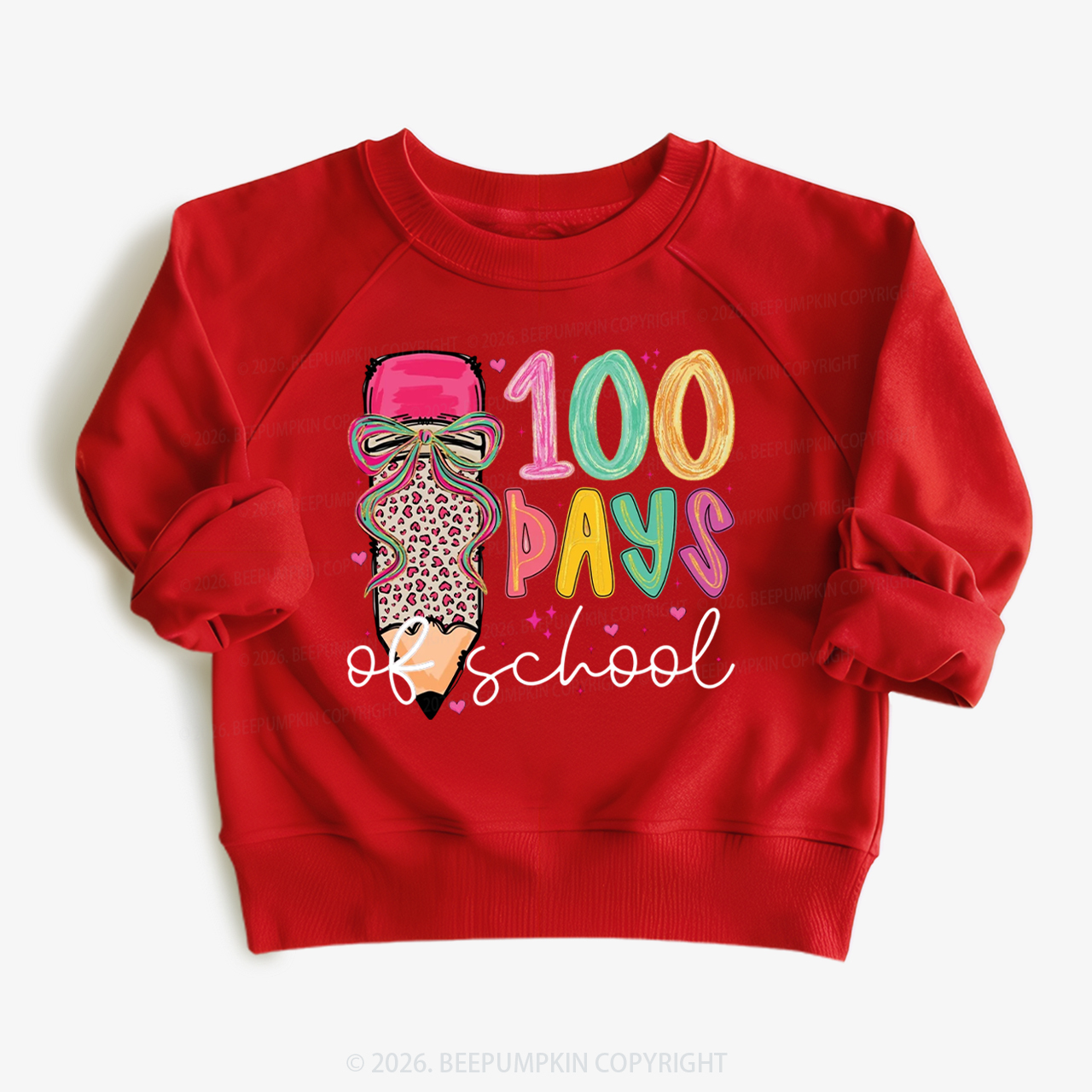 Bow Pencil 100 Days Of  School  Edition Toddler&Kid's Sweatshirt