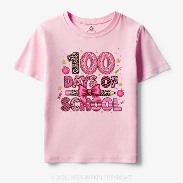 Preppy Pink Bow 100 Days Of School Toddler&Kid's Tees