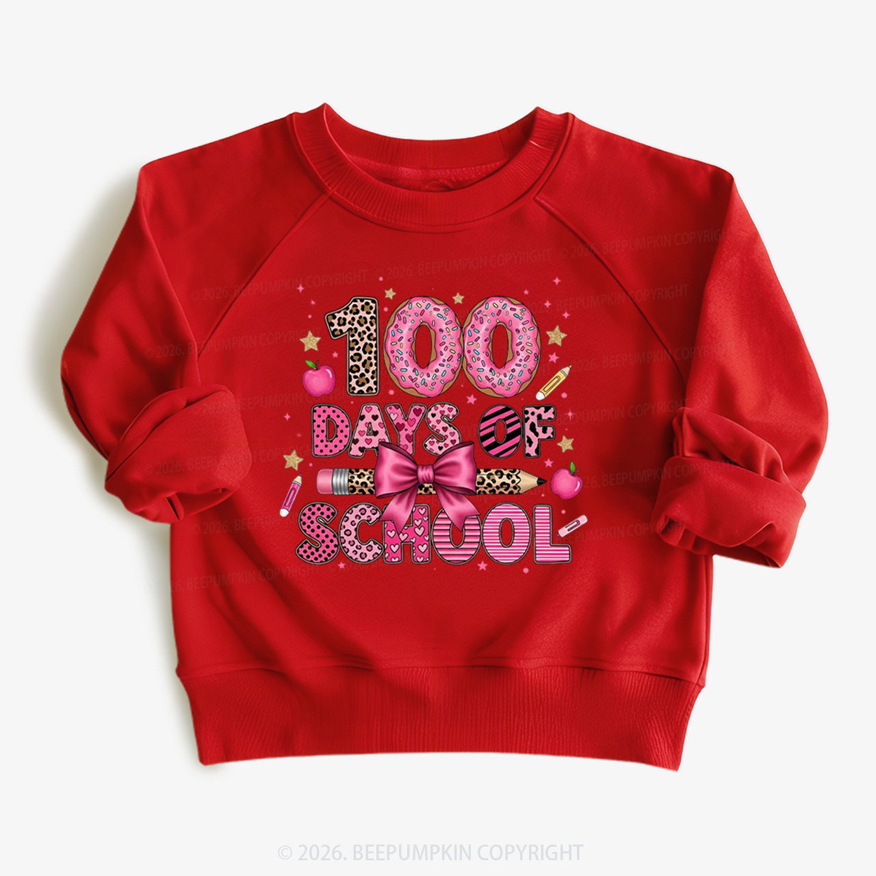 Preppy Pink Bow 100 Days Of School Toddler&Kid's Sweatshirt