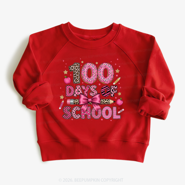 Preppy Pink Bow 100 Days Of School Toddler&Kid's Sweatshirt