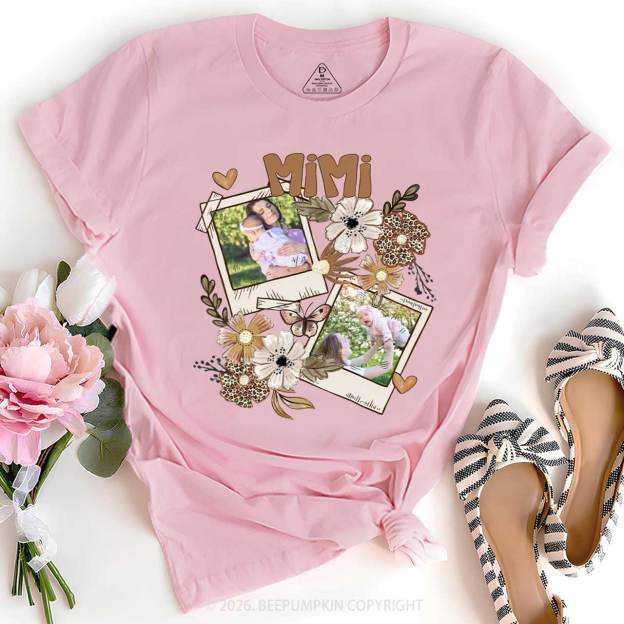 Personalized Photo With Floral T-Shirt For Mom