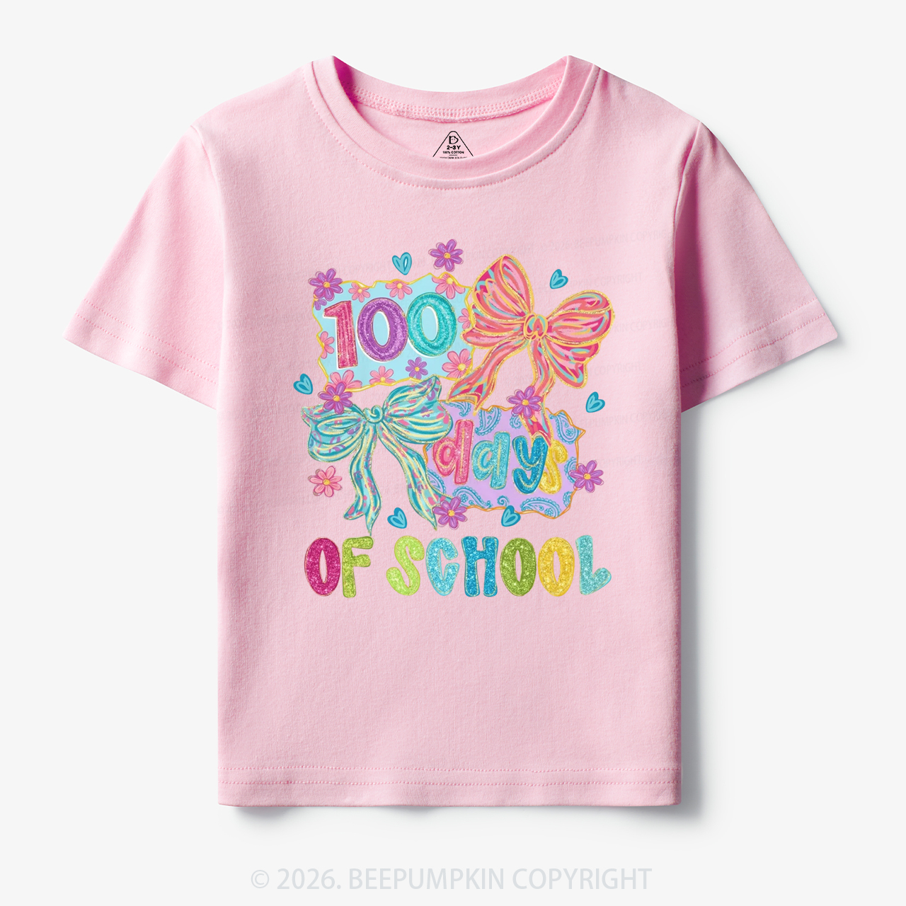 Sparkly Bow 100 Days of School Toddler&Kid's Tees