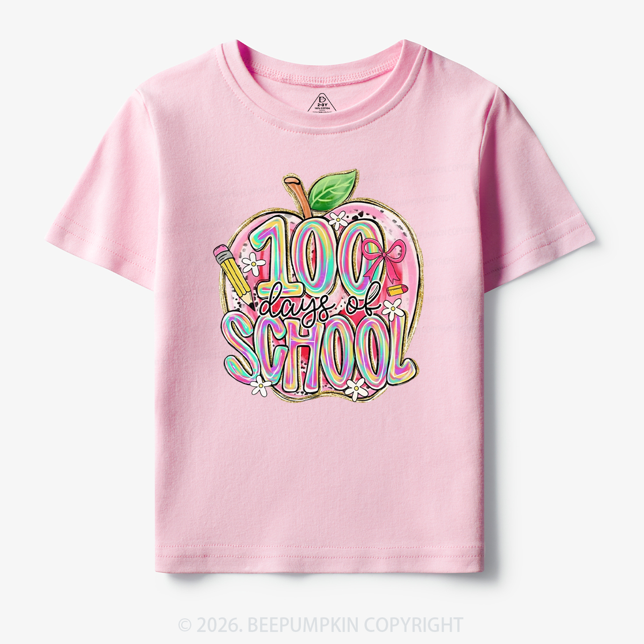Pink Apple 100 Days of School Toddler&Kid's Tees
