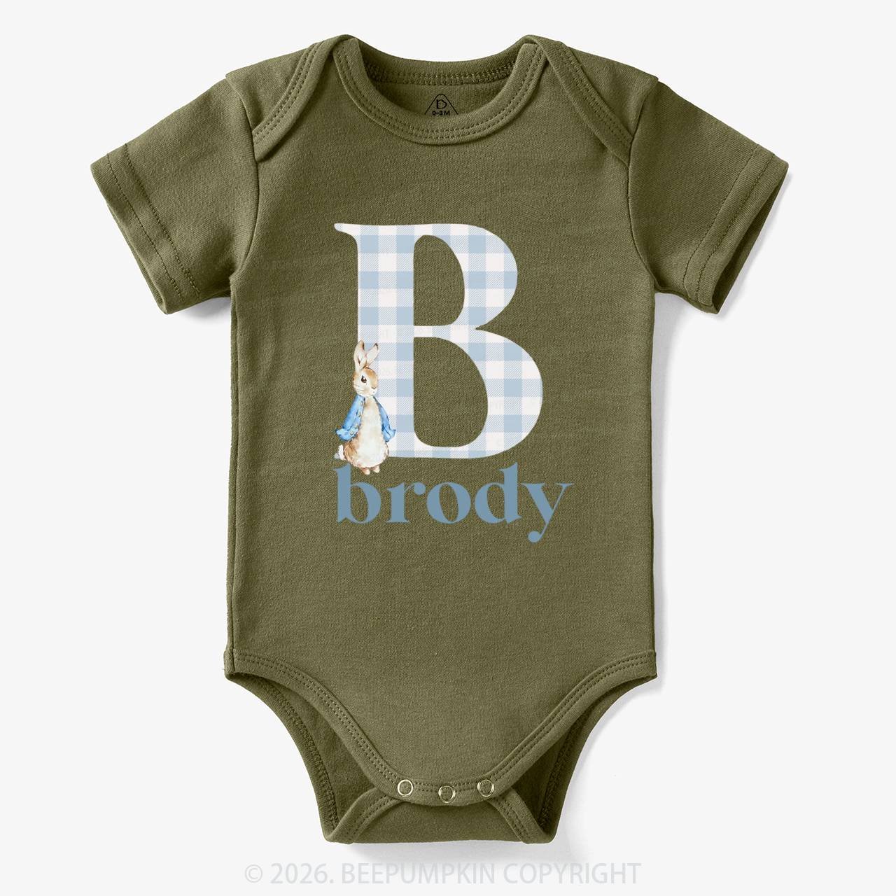 Personalized Gingham Name Easter Bunny Bodysuit