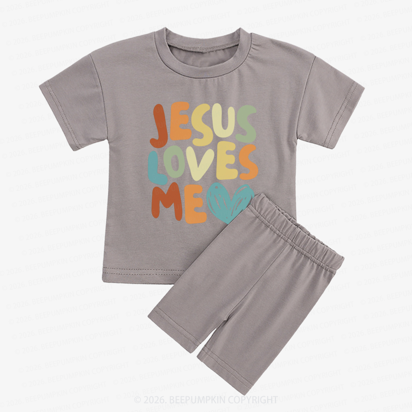 Jesus Loves Me Christian Kids Biker Shorts&Tee