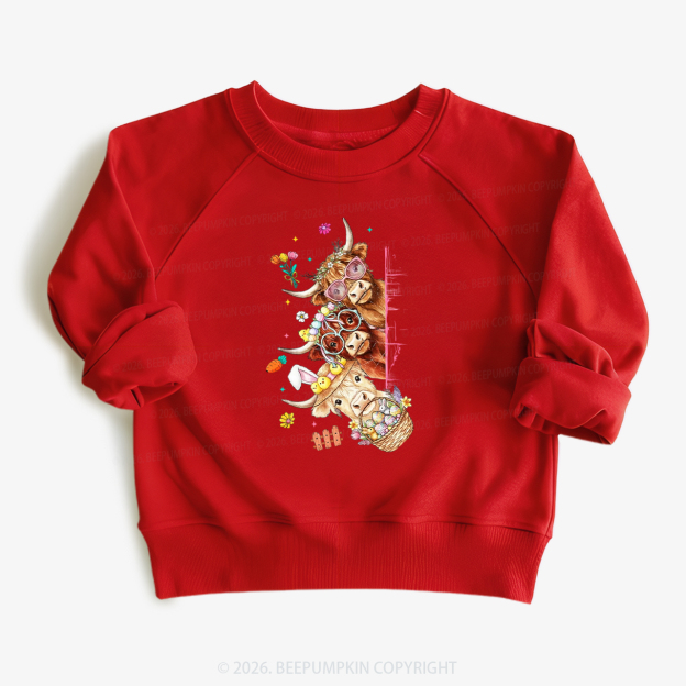 Easter Day Highland Cow&Bunny Kid's Sweatshirt