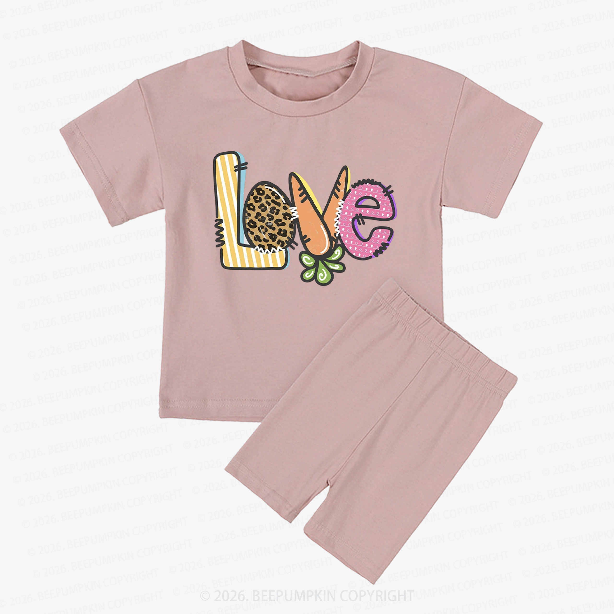 Easter Carrot Love Kids Biker Shorts&Tee