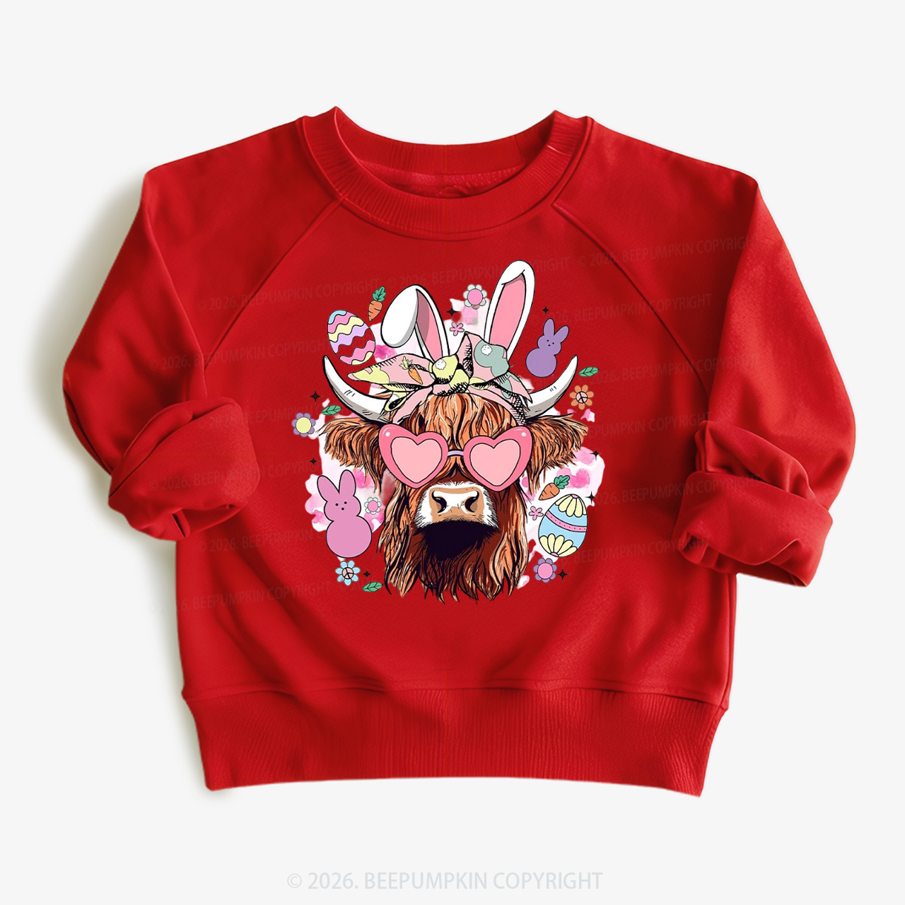 Easter Cute Highland Cow Kid's Sweatshirt